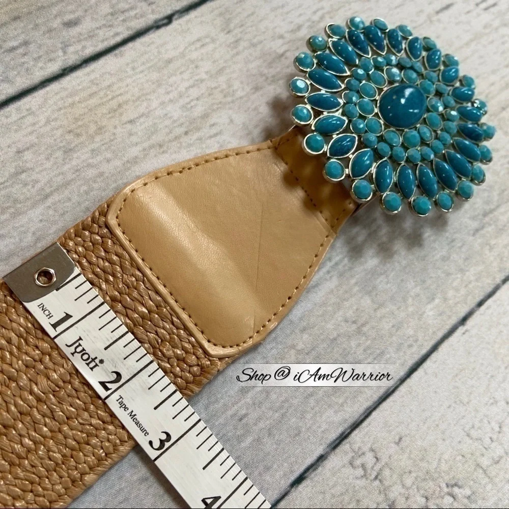 Turquoise flower wide stretch woven belt *shop@iamwarrior